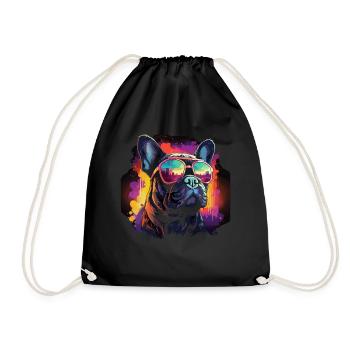 80s 90s Synthwave French Bulldog - Drawstring Bag - black - Front