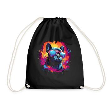 80s 90s Synthwave French Bulldog - Drawstring Bag - black - Front