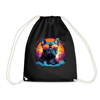 80s 90s Synthwave French Bulldog - Drawstring Bag - black - Front