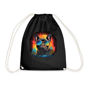 80s 90s Synthwave French Bulldog - Drawstring Bag - black - Front