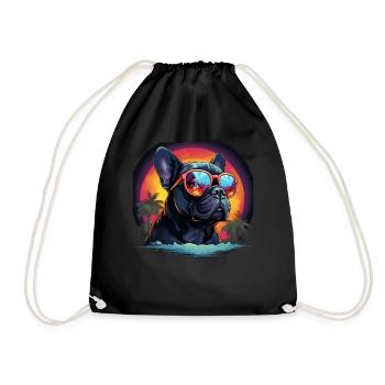 80s 90s Synthwave French Bulldog - Drawstring Bag - black - Front