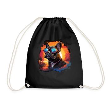 80s 90s Synthwave French Bulldog - Drawstring Bag - black - Front