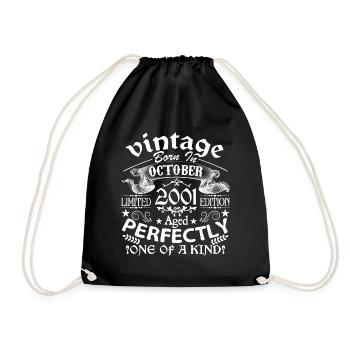 October 2001 | 2001 birthday born in October - Drawstring Bag - black - Front