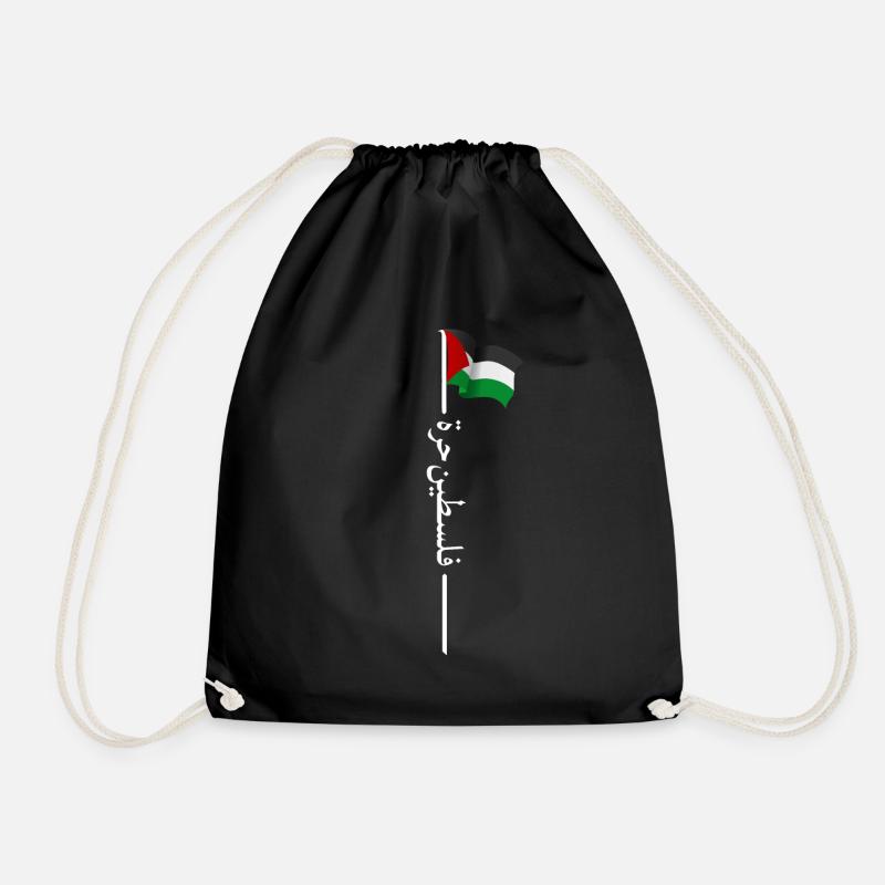 Free Palestine, Palestinian Patriotic Flag, Ozgur - Drawstring Bag - black