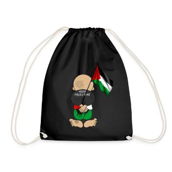 Free Palestine, Palestinian Patriotic Flag, - Drawstring Bag - black - Front