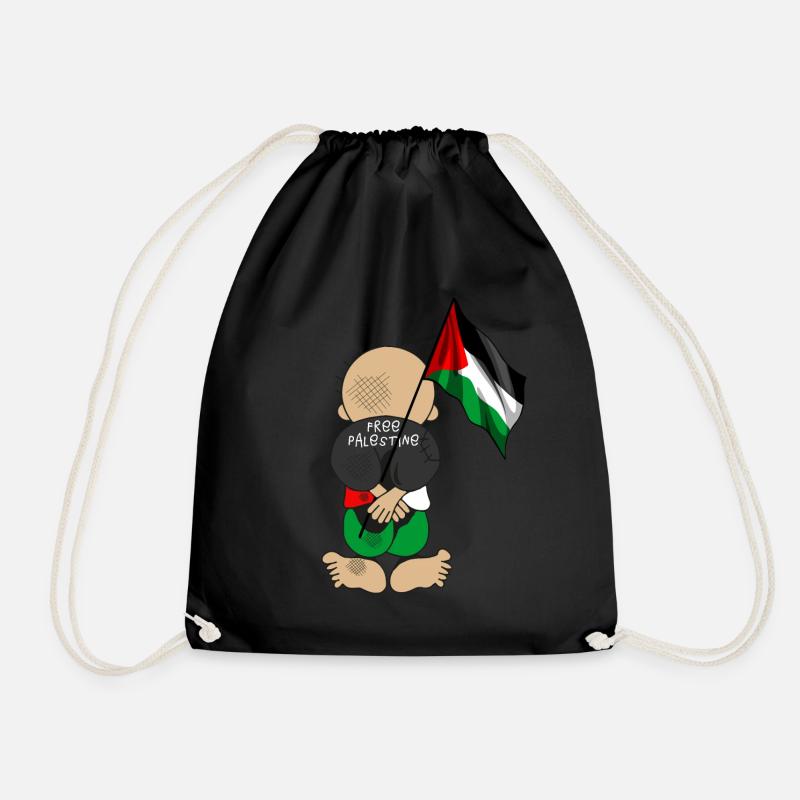 Free Palestine, Palestinian Patriotic Flag, - Drawstring Bag - black