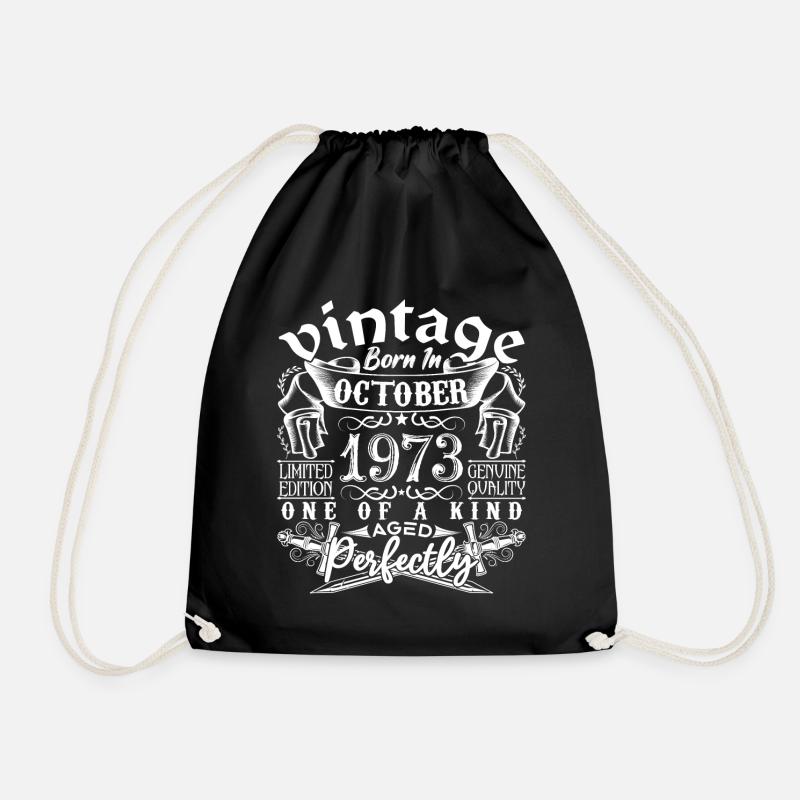 1973 October 1973 Birthday October 1973 - Drawstring Bag - black