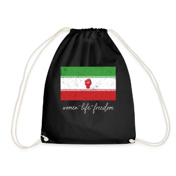 Iranian Flag Female with Fist Support Women of - Drawstring Bag - black - Front