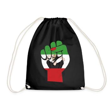 New Iranian Flag w/ Girl Female Fist Support - Drawstring Bag - black - Front