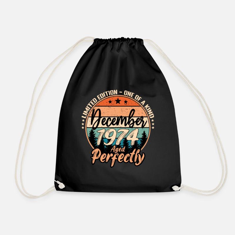 December 1974 Anniversary 1974 Legends December - Drawstring Bag - black