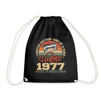 Jahrgang 1977 Retro Geburtstagsgeschenk 1977 - Turnbeutel - Schwarz - Vorne