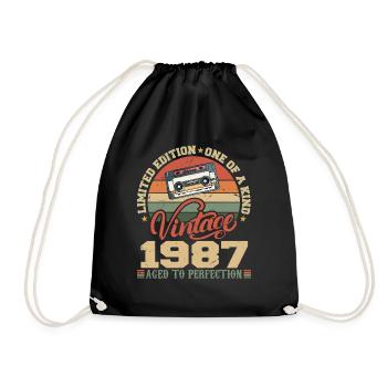 Vintage 1987 Retro Birthday Gift 1987 - Drawstring Bag - black - Front