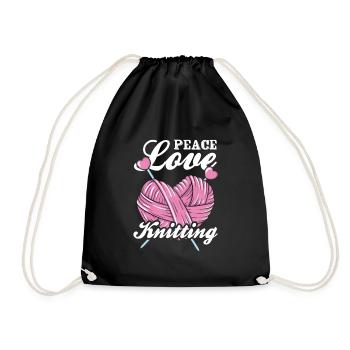 Peace Love Knitting - Turnbeutel - Schwarz - Vorne