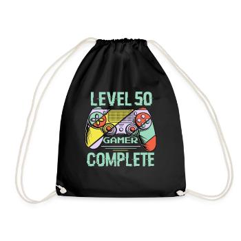 Level 50 Komplett 50 Years Gamer Level 50 Komplett - Turnbeutel - Schwarz - Vorne