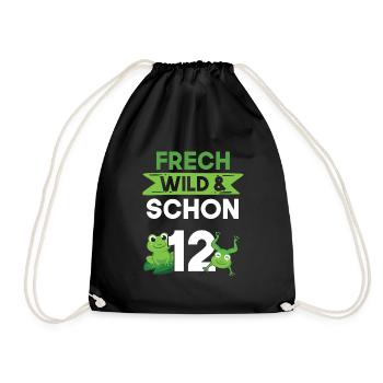 12 Jahre Geburtstag Junge Mädchen Frosch - Turnbeutel - Schwarz - Vorne