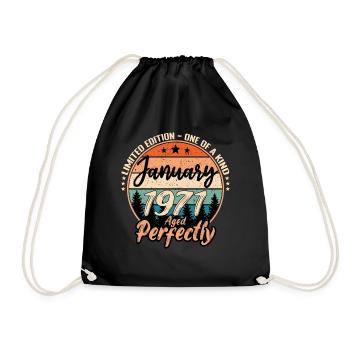 January 1971 birthday 1971 captions January - Drawstring Bag - black - Front