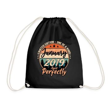 January 2019 birthday 2019 captions January - Drawstring Bag - black - Front