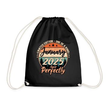 January 2025 birthday 2025 captions January - Drawstring Bag - black - Front