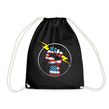 Electrician USA flag lineman electricity worker - Drawstring Bag - black - Front