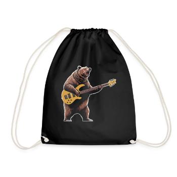 Bear playing bass guitar player guitarist - Drawstring Bag - black - Front