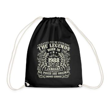 January 1988 Anniversary 1988 January Year - Drawstring Bag - black - Front