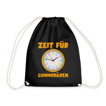Zeit für Gummibären! Gummibär Uhr Süßigkeit - Turnbeutel - Schwarz - Vorne