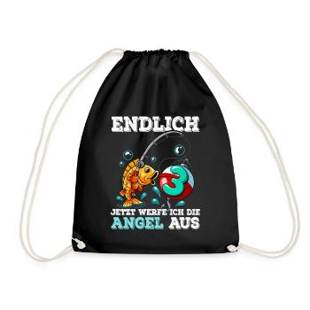 3 Birthday Angler Fishing - Drawstring Bag - black - Front