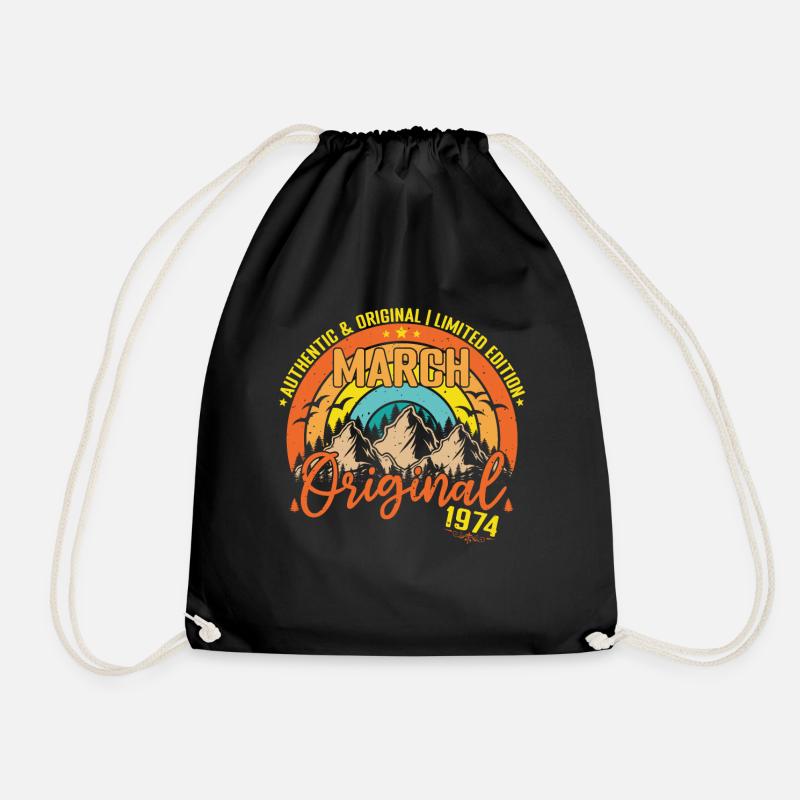 March 1974 March Birthday 1974 March Original - Drawstring Bag - black