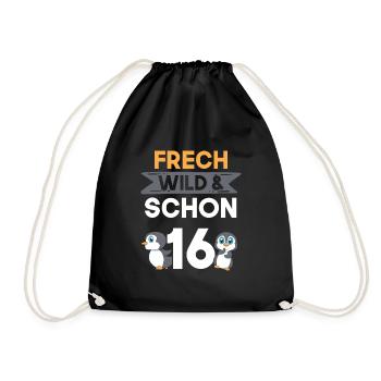 16 Jahre Geburtstag Pinguin - Turnbeutel - Schwarz - Vorne