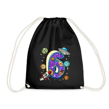 6 Birthday Space Space Astronaut 6 Years - Drawstring Bag - black - Front