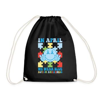 Autism Awareness in April We Wear Blue - Drawstring Bag - black - Front