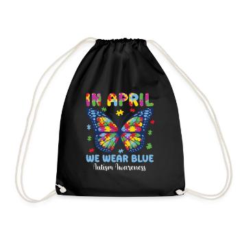 Autism Awareness in April We Wear Blue - Drawstring Bag - black - Front
