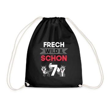 7 Jahre Geburtstag Junge Mädchen Wolf - Turnbeutel - Schwarz - Vorne