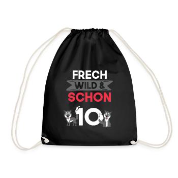 10 Jahre Geburtstag Junge Mädchen Wolf - Turnbeutel - Schwarz - Vorne