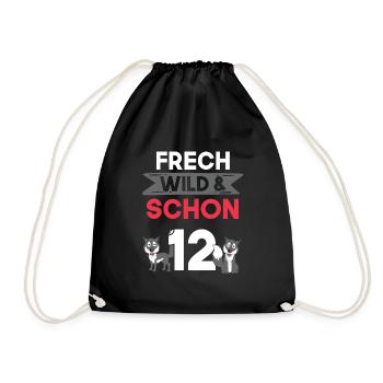 12 Jahre Geburtstag Junge Mädchen Wolf - Turnbeutel - Schwarz - Vorne