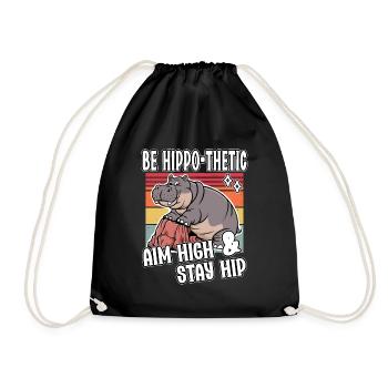 Sei hippo-thetisch Ziel High Stay Hip Lustiges Nilpferd - Turnbeutel - Schwarz - Vorne