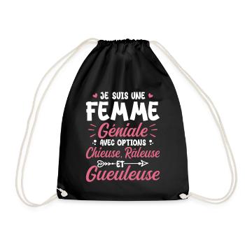 Chieuse gueuleuse grouch humorous femme géniale - Drawstring Bag - black - Front