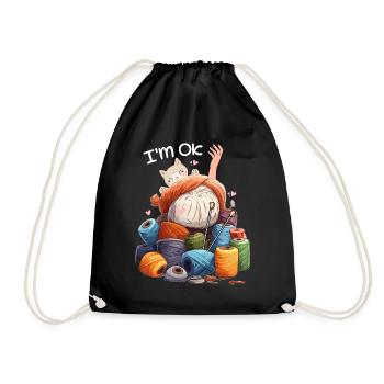 I'm Ok Crochet & Knitting Funny crochet knitting - Drawstring Bag - black - Front