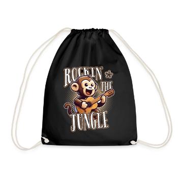 Rockin The Jungle Funny Monkey Plays Guitar - Drawstring Bag - black - Front