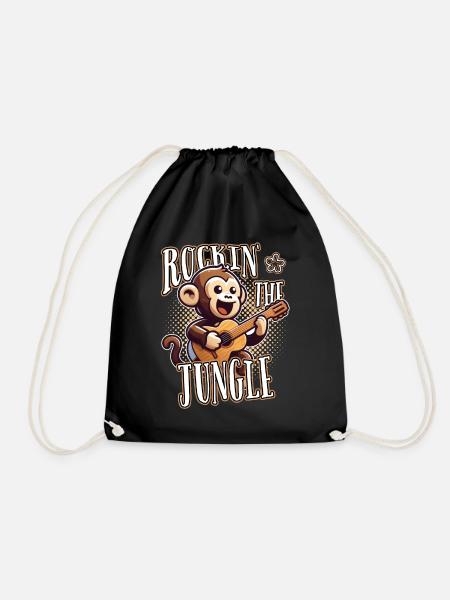 Rockin The Jungle Funny Monkey Plays Guitar - Drawstring Bag - black
