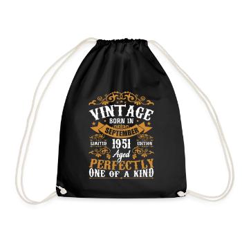 1951 September 1951 Gift 73rd Anniversary 1951 - Drawstring Bag - black - Front