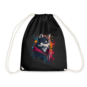 Hip Hop Wolf Vintage Urban Streetwear - Drawstring Bag - black - Front