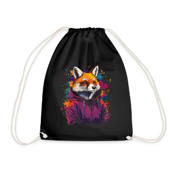 Hip Hop Fuchs Vintage Urban Streetwear - Turnbeutel - Schwarz - Vorne
