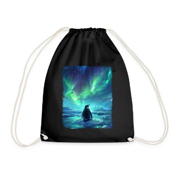 Northern Lights Animal Aurora Borealis Penguin - Drawstring Bag - black - Front