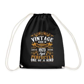 Vintage November 1973 Anniversary November 1973 - Drawstring Bag - black - Front