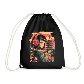 Anime Girl Japan - Drawstring Bag - black - Front