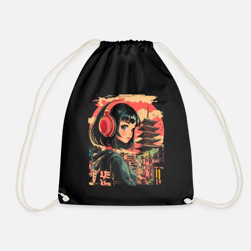 Anime Mädchen Japan - Turnbeutel - Schwarz