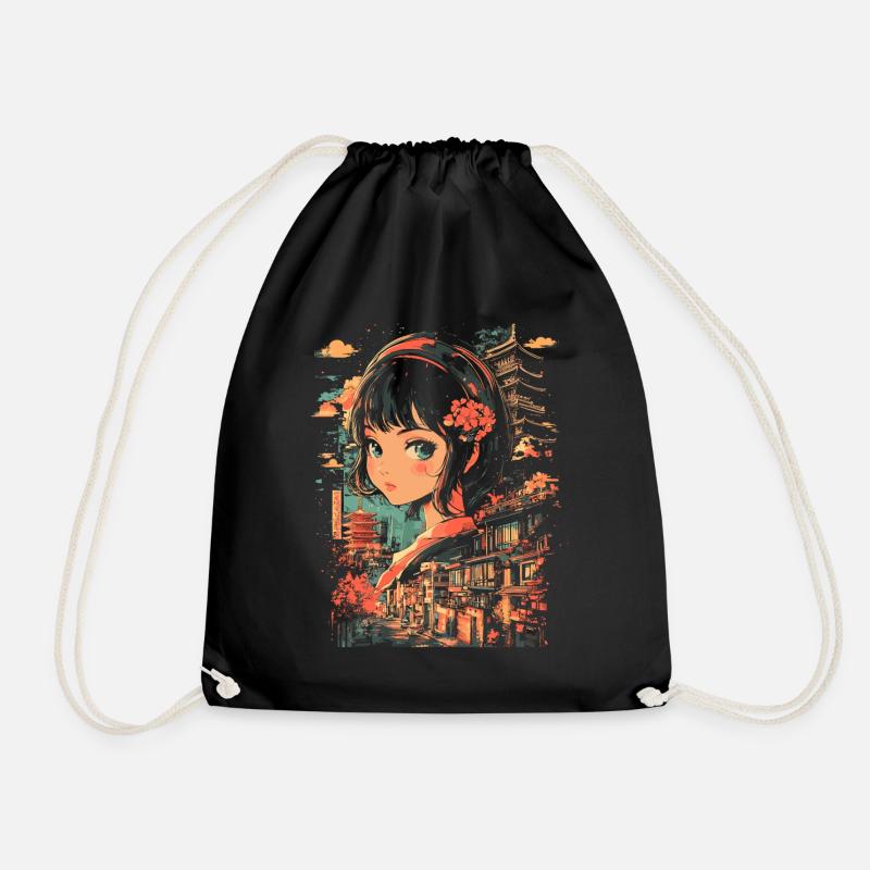 Anime Mädchen Japan - Turnbeutel - Schwarz