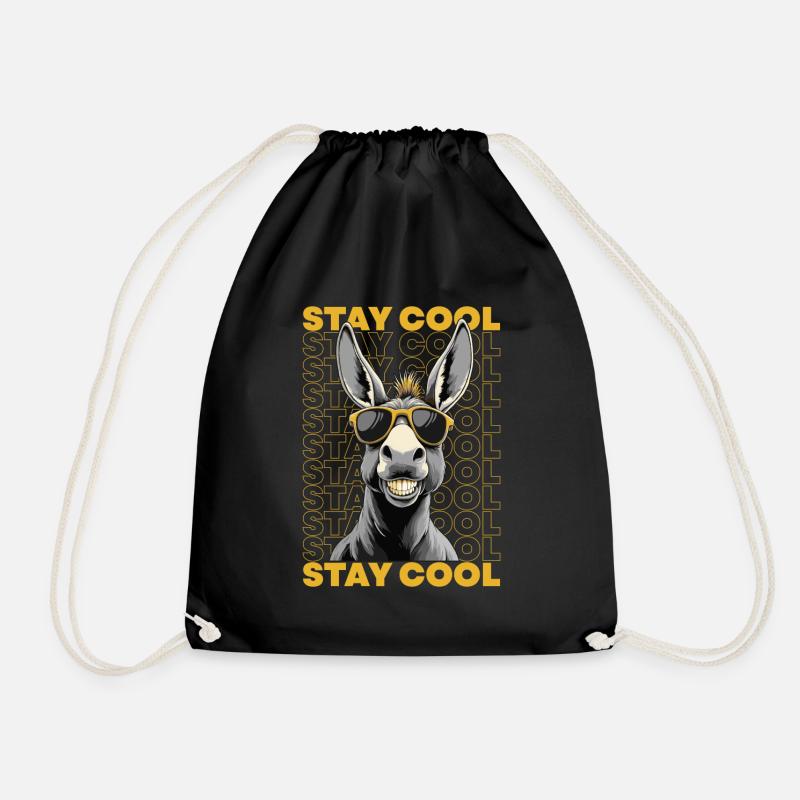 Stay Cool Donkey with Sunglasses - Drawstring Bag - black