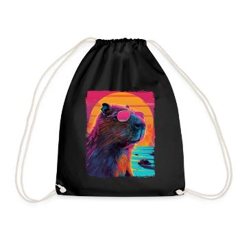 Retro 80er Jahre Neon Pink Lustig Cool Capybara Nagetier - Turnbeutel - Schwarz - Vorne